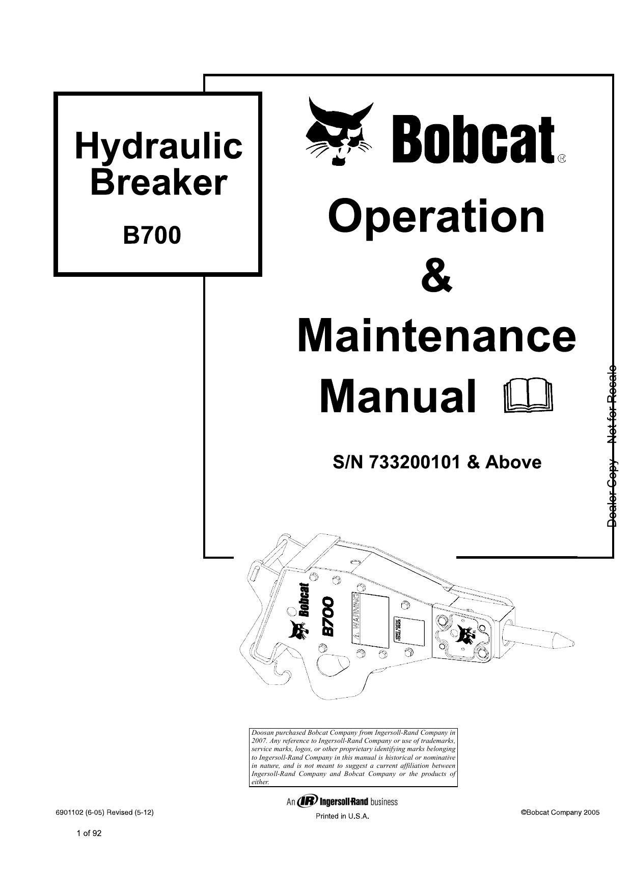 B700 HYDRAULIC BREAKER Operation & Maintenance Manual Bobcat